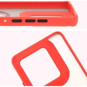 Etui z uchwytem na palec Bizon Case Hybrid Ring do Motorola Edge 50 Ultra przydymione z czerwoną ramką