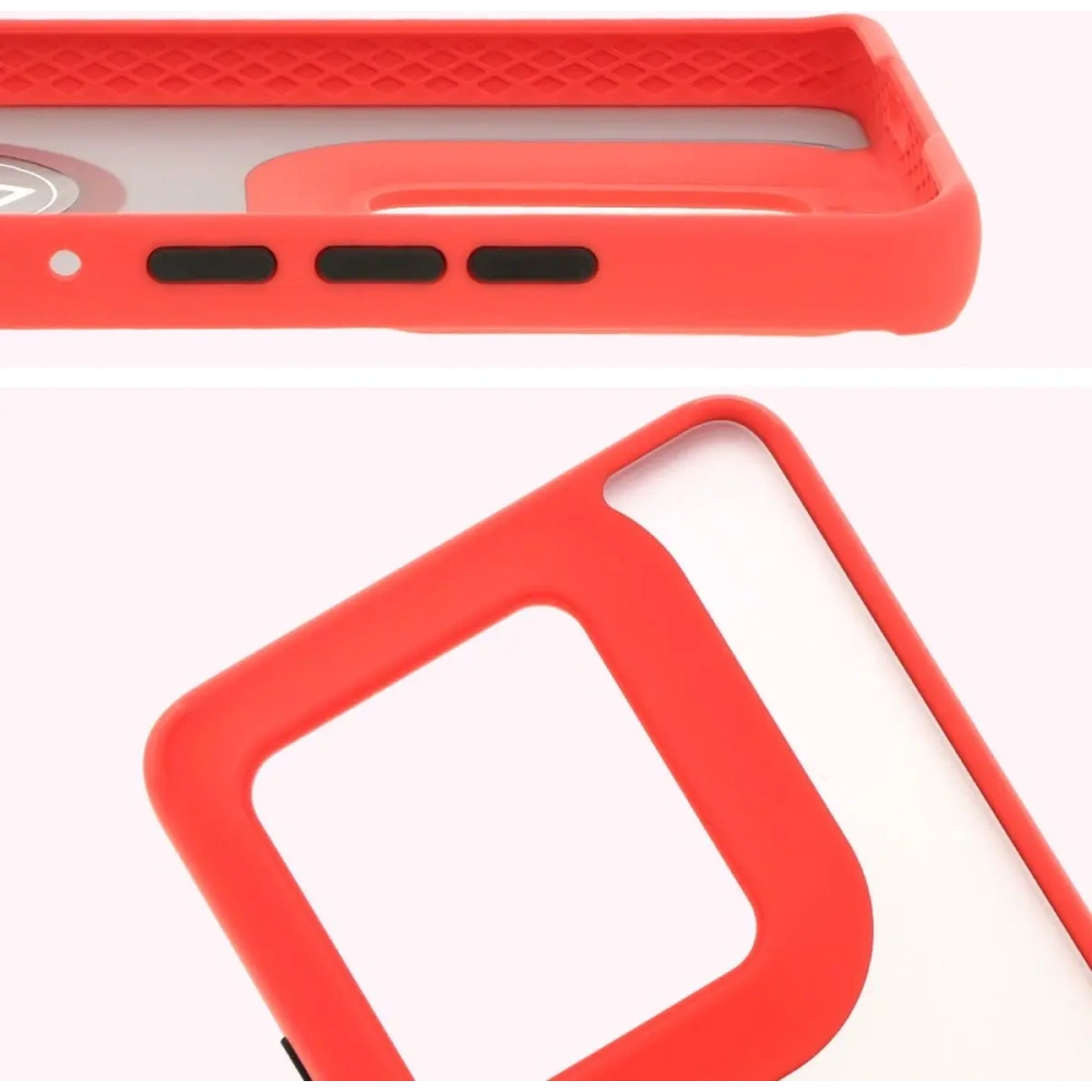 Etui z uchwytem na palec Bizon Case Hybrid Ring do Motorola Edge 50 Ultra przydymione z czerwoną ramką