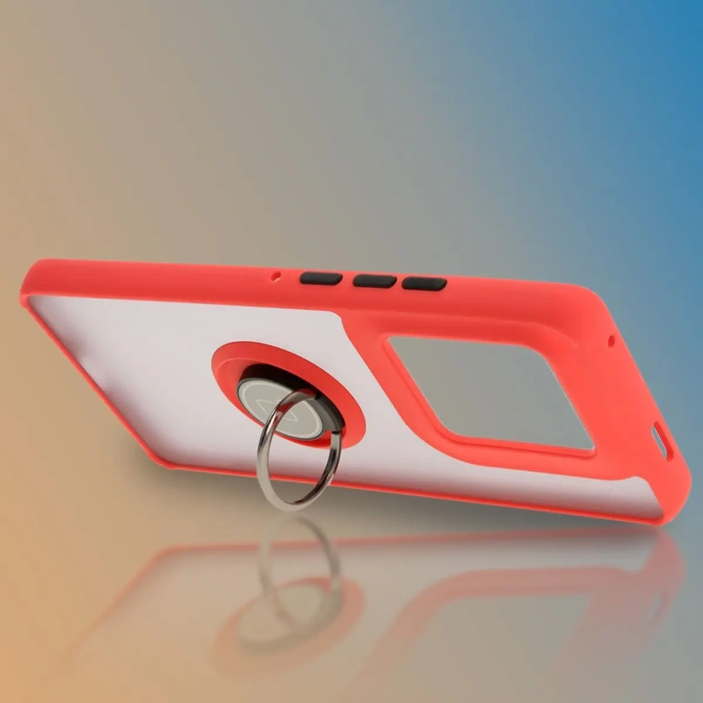 Etui z uchwytem na palec Bizon Case Hybrid Ring do Motorola Edge 50 Ultra przydymione z czerwoną ramką