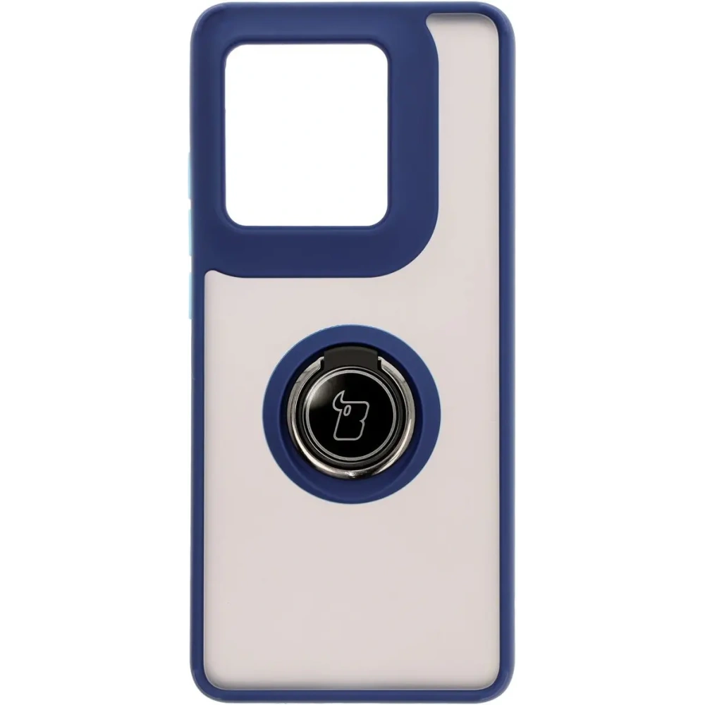 Etui z uchwytem na palec Bizon Case Hybrid Ring do Motorola Edge 50 Ultra przydymione z granatową ramką