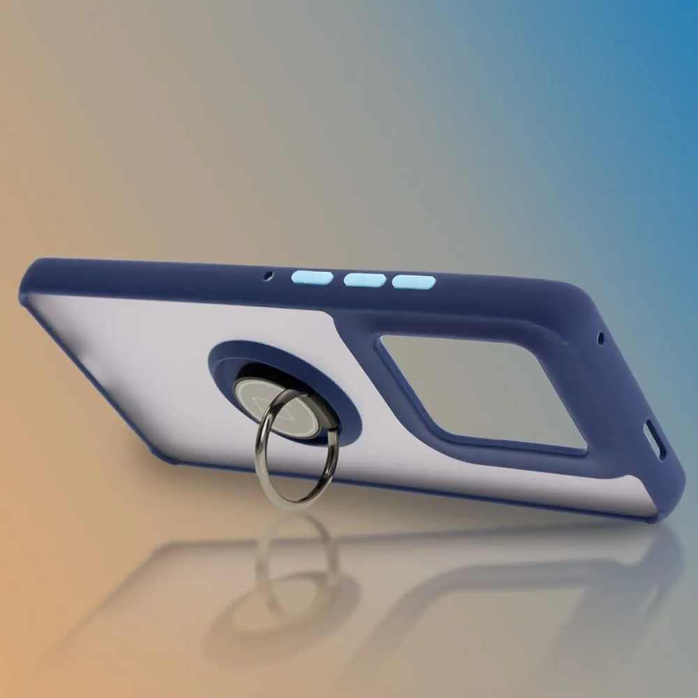Etui z uchwytem na palec Bizon Case Hybrid Ring do Motorola Edge 50 Ultra przydymione z granatową ramką