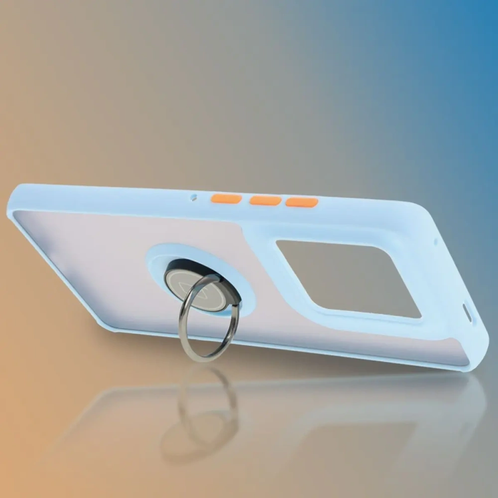 Etui z uchwytem na palec Bizon Case Hybrid Ring do Motorola Edge 50 Ultra przydymione z jasnoniebieską ramką