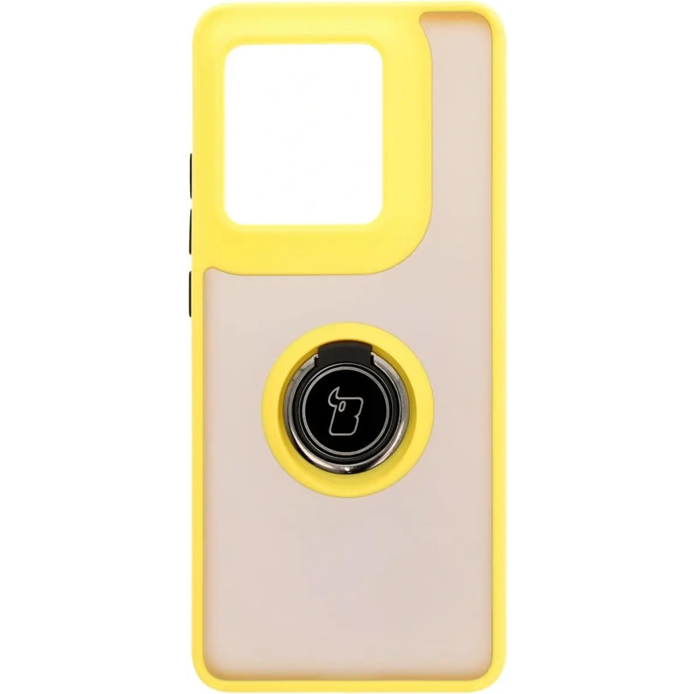 Etui z uchwytem na palec Bizon Case Hybrid Ring do Motorola Edge 50 Ultra przydymione z żółtą ramką