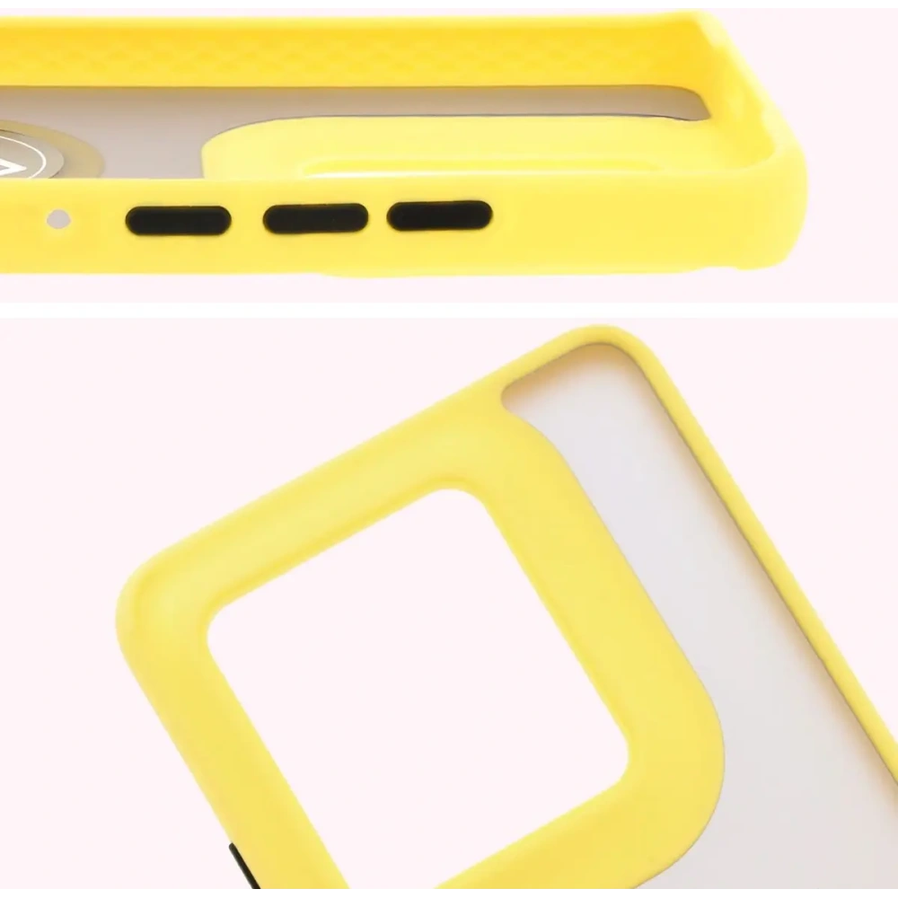 Etui z uchwytem na palec Bizon Case Hybrid Ring do Motorola Edge 50 Ultra przydymione z żółtą ramką