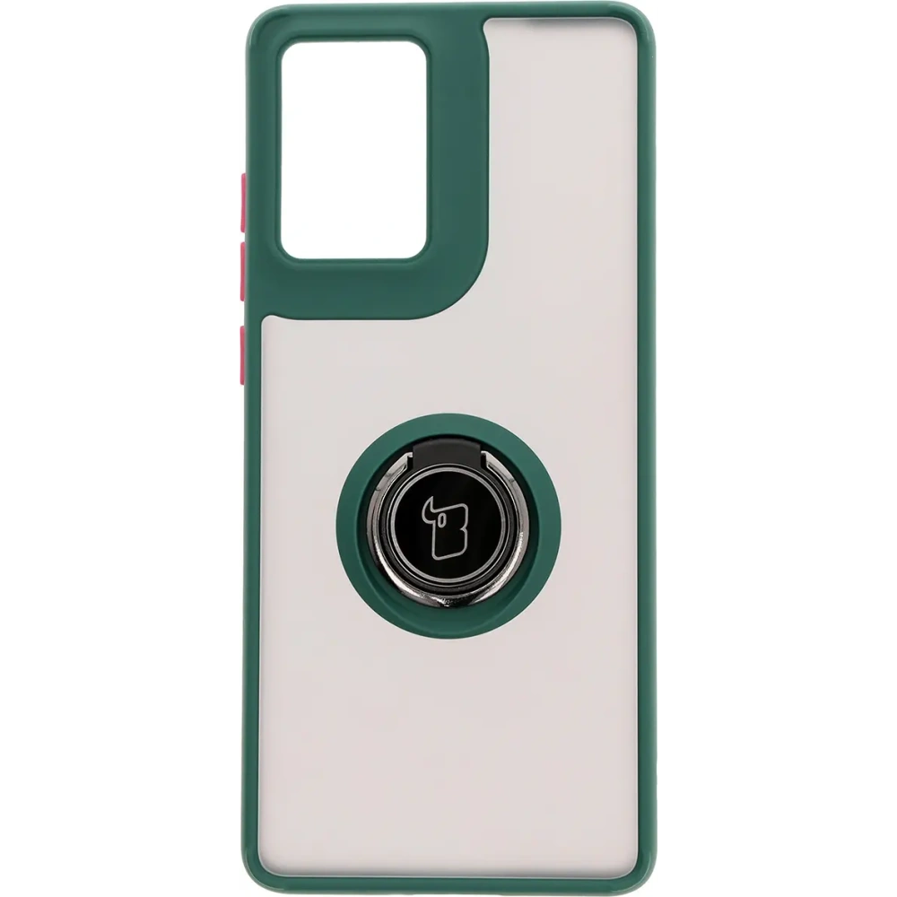 Etui z uchwytem na palec Bizon Case Hybrid Ring do Motorola Moto G85 5G przydymione z ciemnozieloną ramką