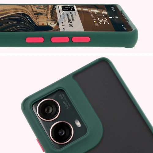 Kup Etui z uchwytem na palec Bizon Case Hybrid Ring do Motorola Moto G85 5G przydymione z ciemnozieloną ramką - BIZ6898 - {ean13} - Sklep Home Screen