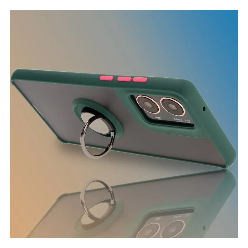 Etui z uchwytem na palec Bizon Case Hybrid Ring do Motorola Moto G85 5G przydymione z ciemnozieloną ramką