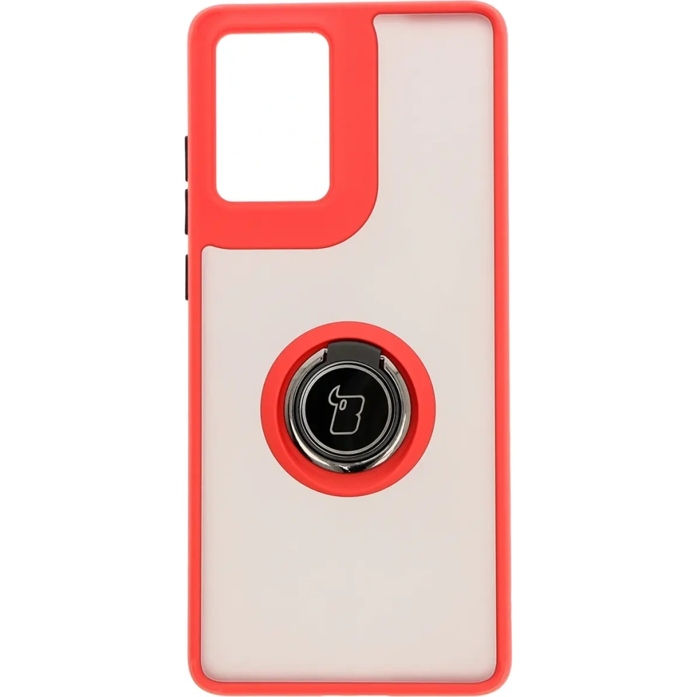 Etui z uchwytem na palec Bizon Case Hybrid Ring do Motorola Moto G85 5G przydymione z czerwoną ramką