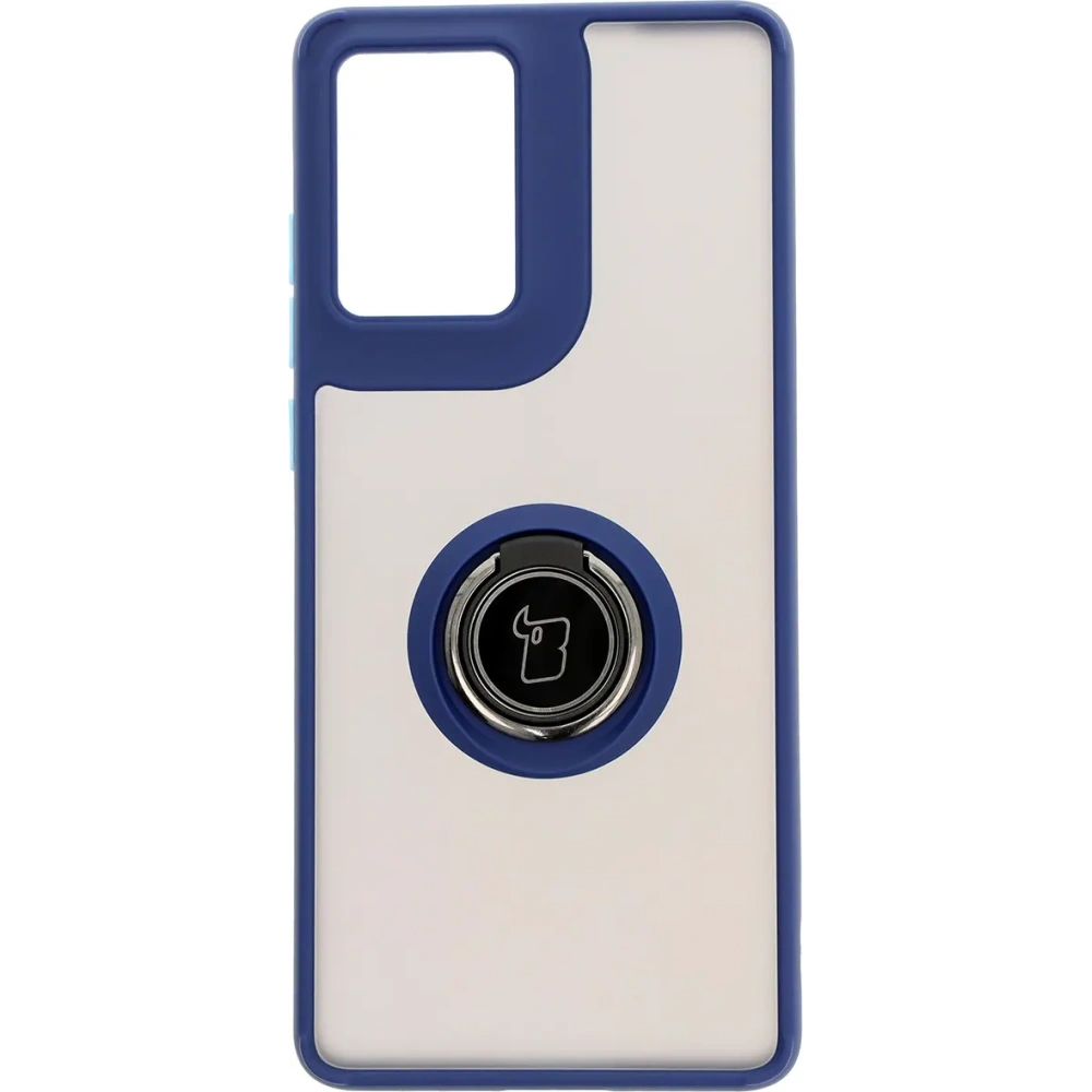 Etui z uchwytem na palec Bizon Case Hybrid Ring do Motorola Moto G85 5G przydymione z granatową ramką