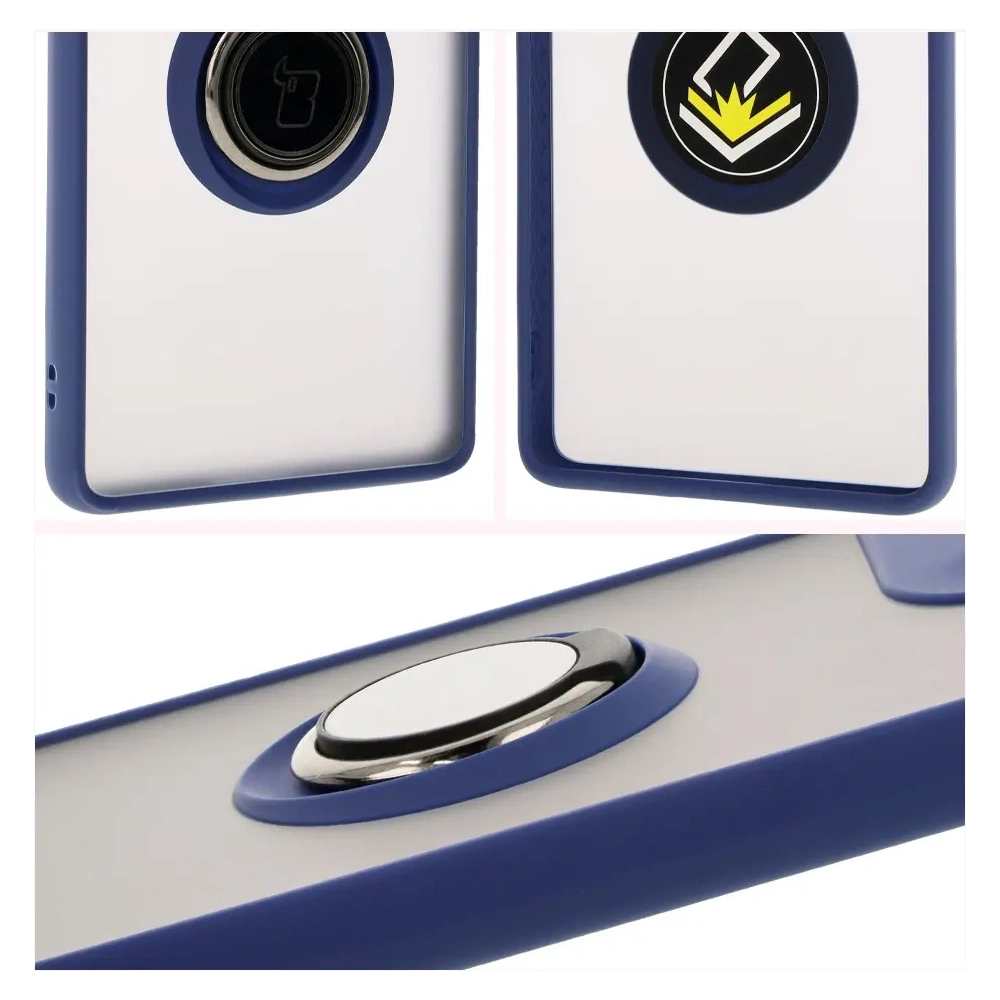 Etui z uchwytem na palec Bizon Case Hybrid Ring do Motorola Moto G85 5G przydymione z granatową ramką