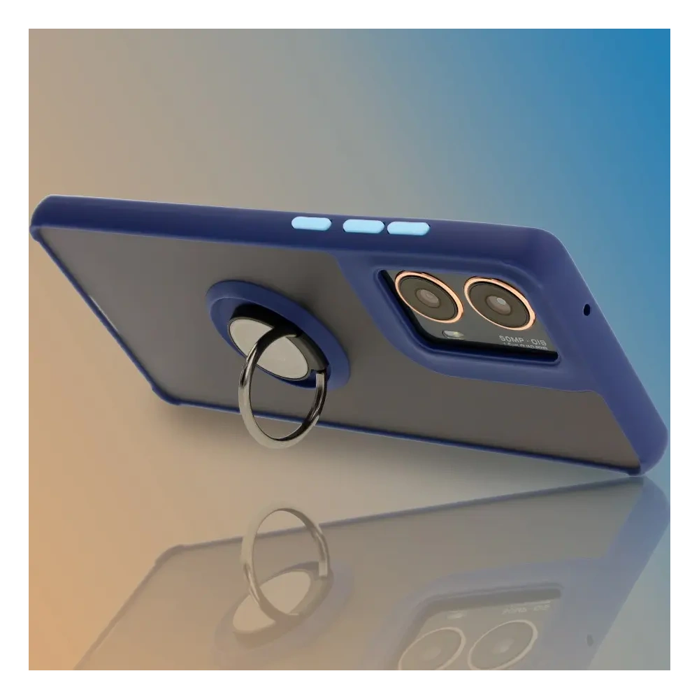 Etui z uchwytem na palec Bizon Case Hybrid Ring do Motorola Moto G85 5G przydymione z granatową ramką