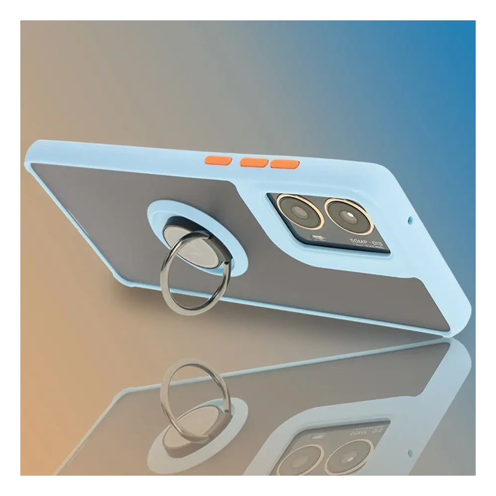 Etui z uchwytem na palec Bizon Case Hybrid Ring do Motorola Moto G85 5G przydymione z jasnoniebieską ramką