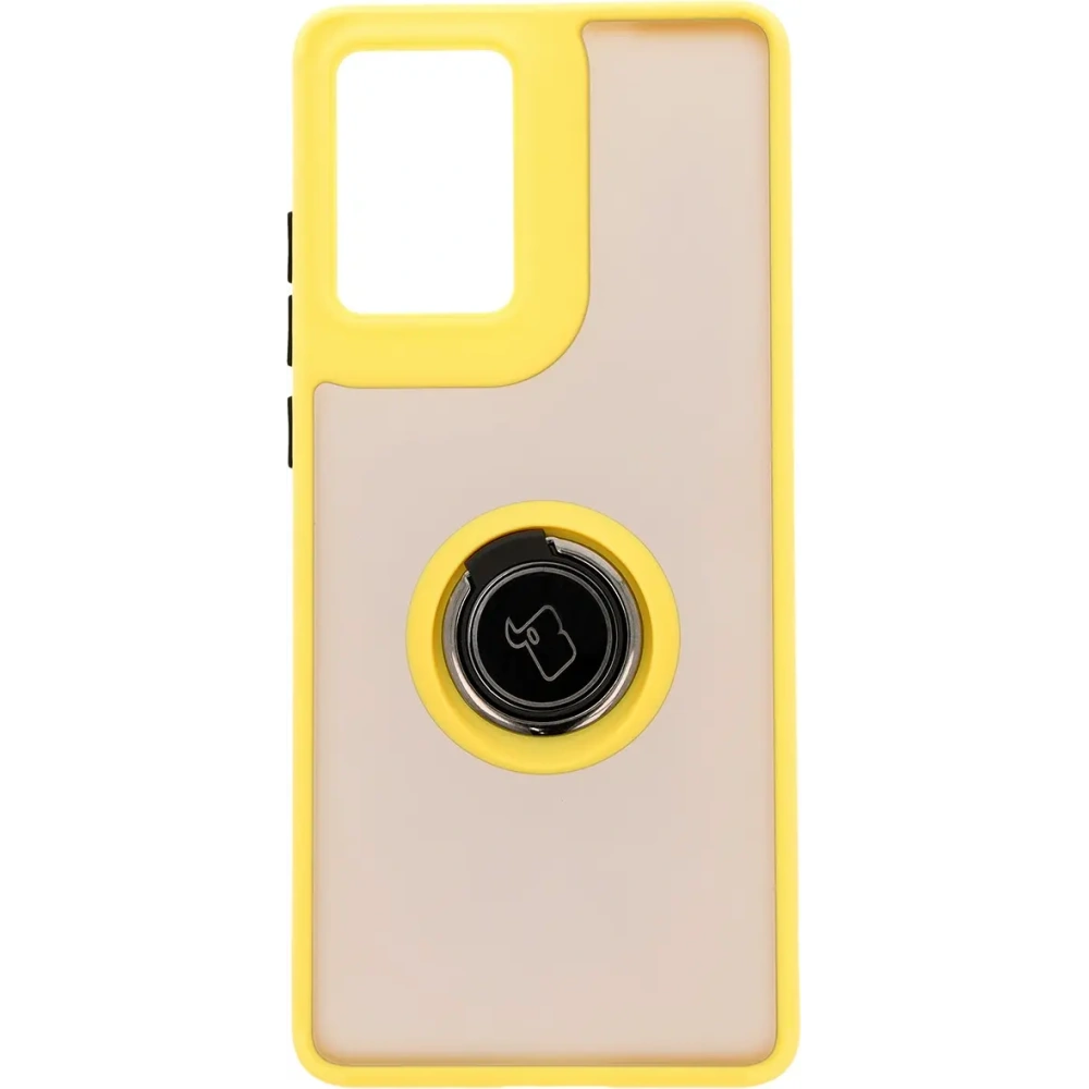 Etui z uchwytem na palec Bizon Case Hybrid Ring do Motorola Moto G85 5G przydymione z żółtą ramką