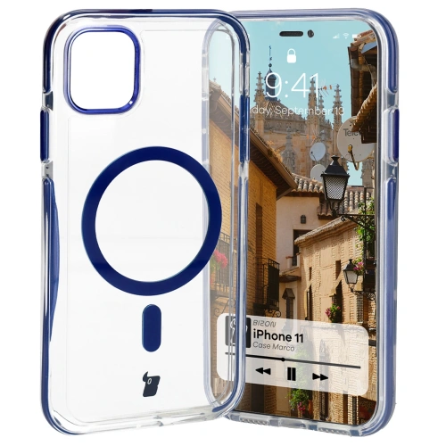 Kup Etui s magnetickým kroužkem Bizon Case Marco pro Apple iPhone 11 průhledné s modrým rámečkem - BIZ6903 - {ean13} - Sklep Home Screen