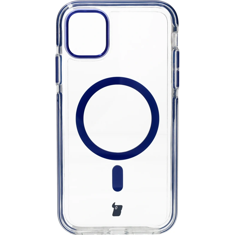 Etui z pierścieniem magnetycznym Bizon Case Marco do Apple iPhone 11 przezroczyste z niebieską ramką