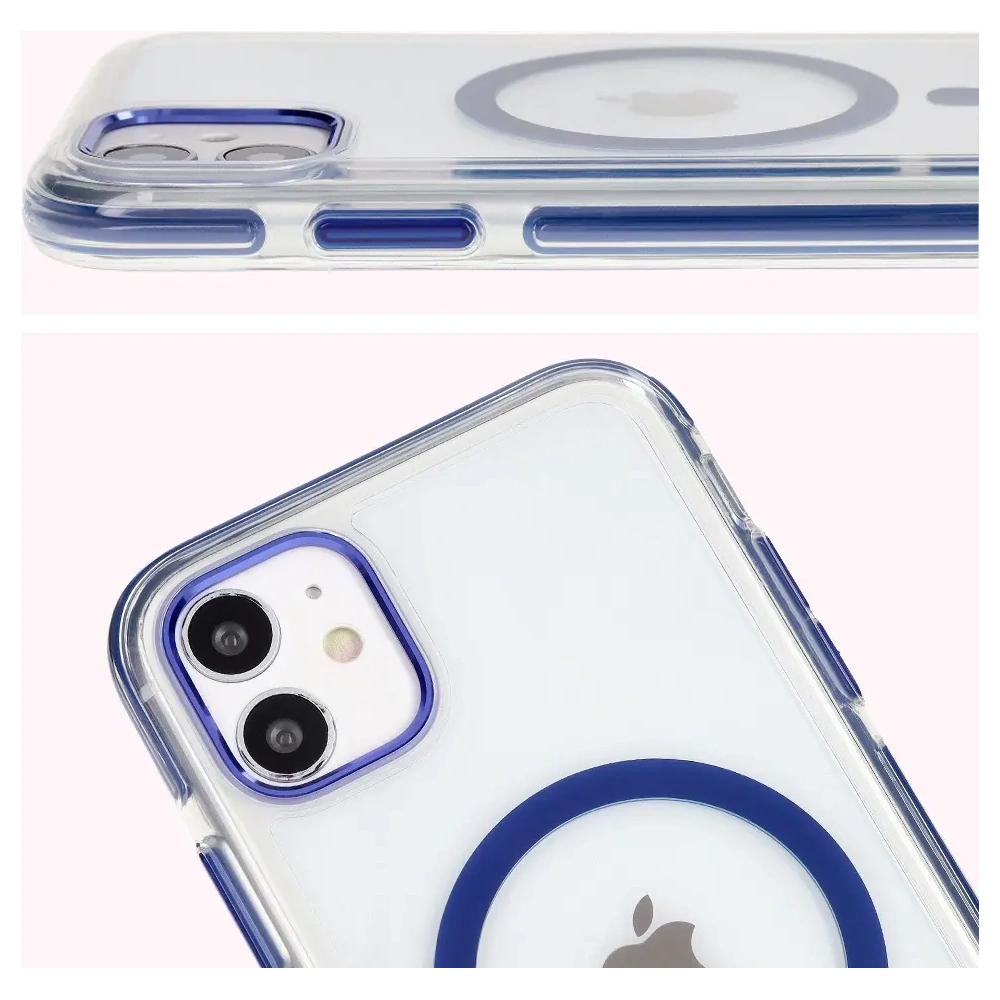 Etui z pierścieniem magnetycznym Bizon Case Marco do Apple iPhone 11 przezroczyste z niebieską ramką