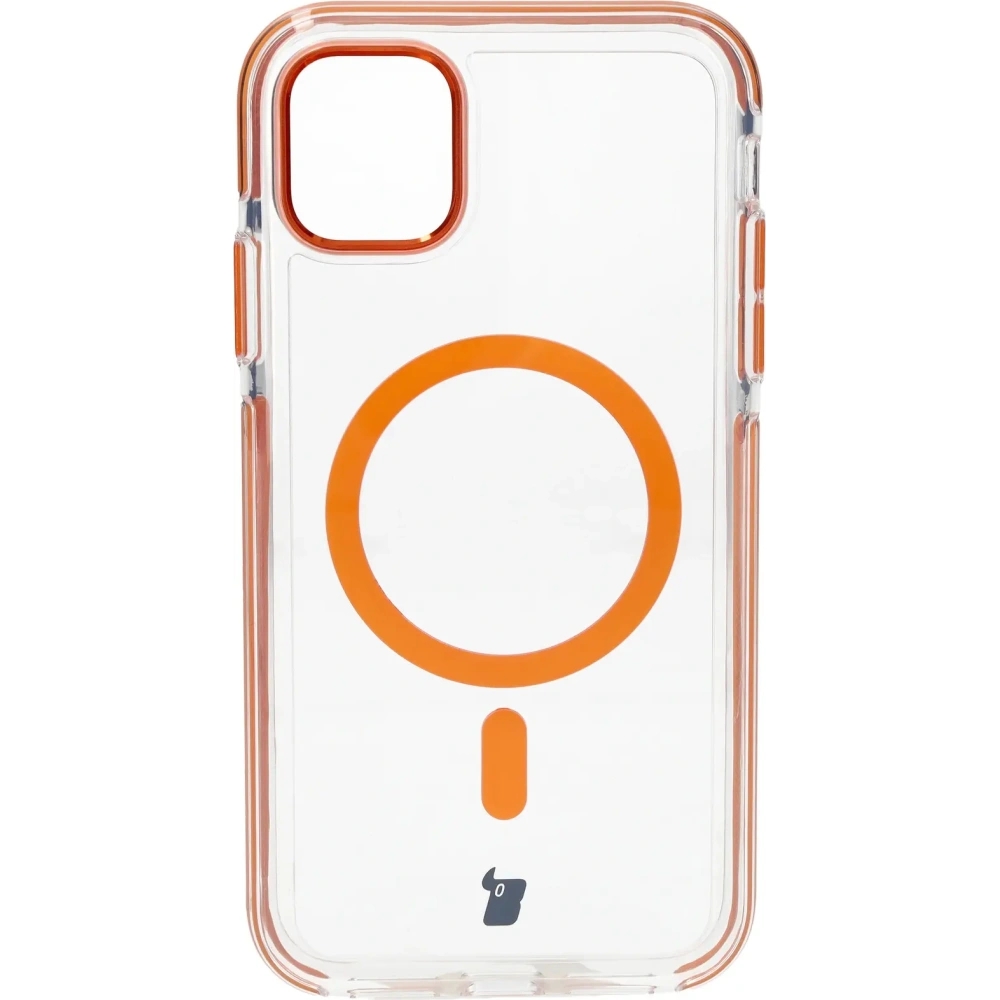 Etui z pierścieniem magnetycznym Bizon Case Marco do Apple iPhone 11 przezroczyste z pomarańczową ramką