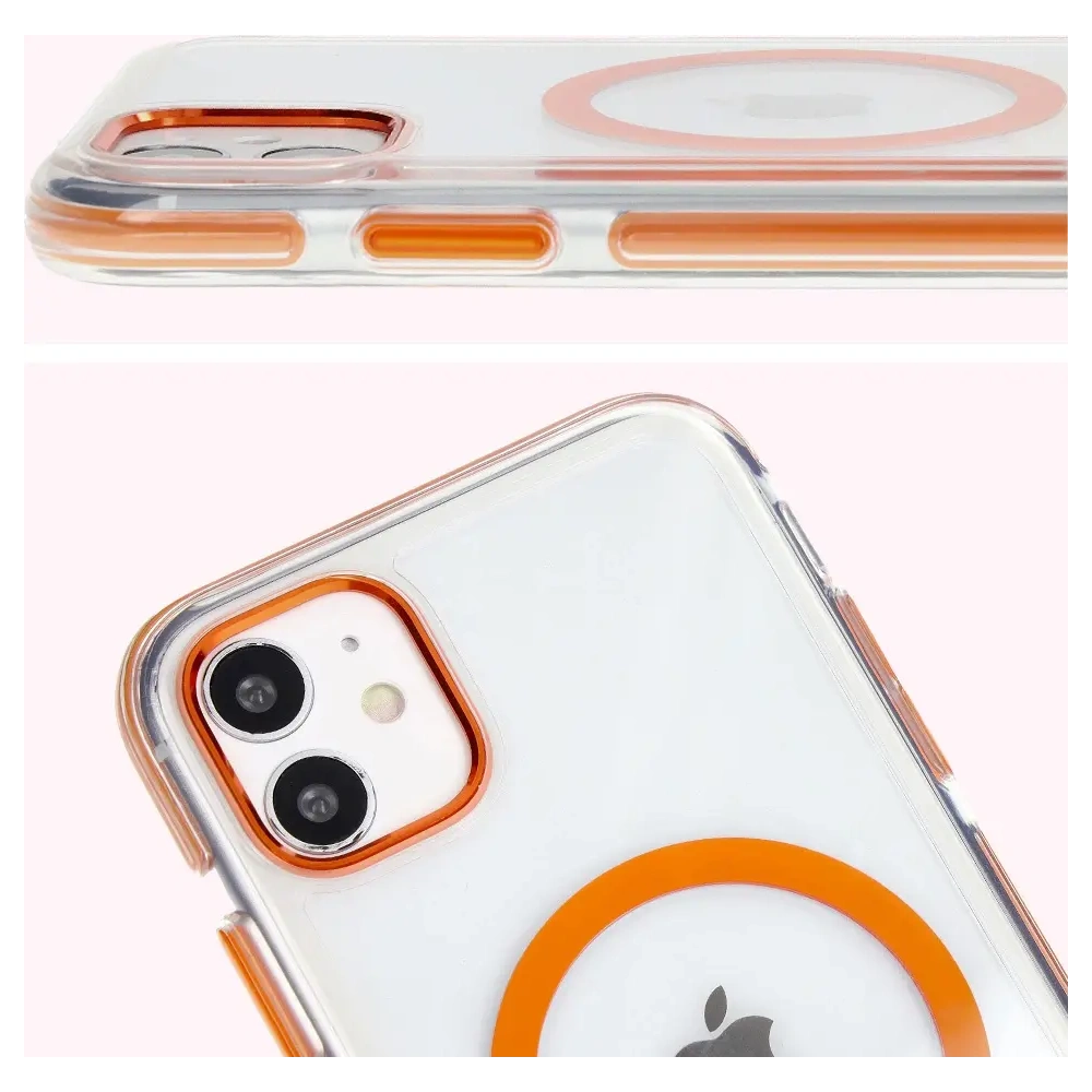 Etui z pierścieniem magnetycznym Bizon Case Marco do Apple iPhone 11 przezroczyste z pomarańczową ramką