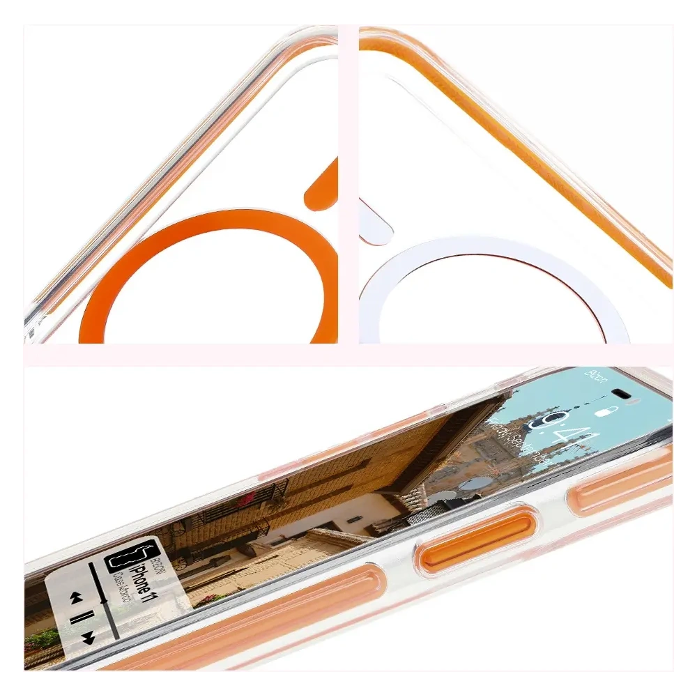 Etui z pierścieniem magnetycznym Bizon Case Marco do Apple iPhone 11 przezroczyste z pomarańczową ramką