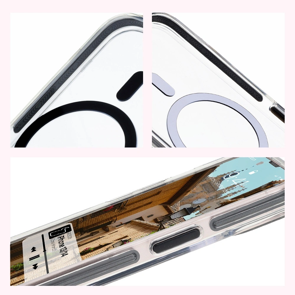 Etui z pierścieniem magnetycznym Bizon Case Marco do Apple iPhone 14 / Apple iPhone 13 przezroczyste z czarną ramką
