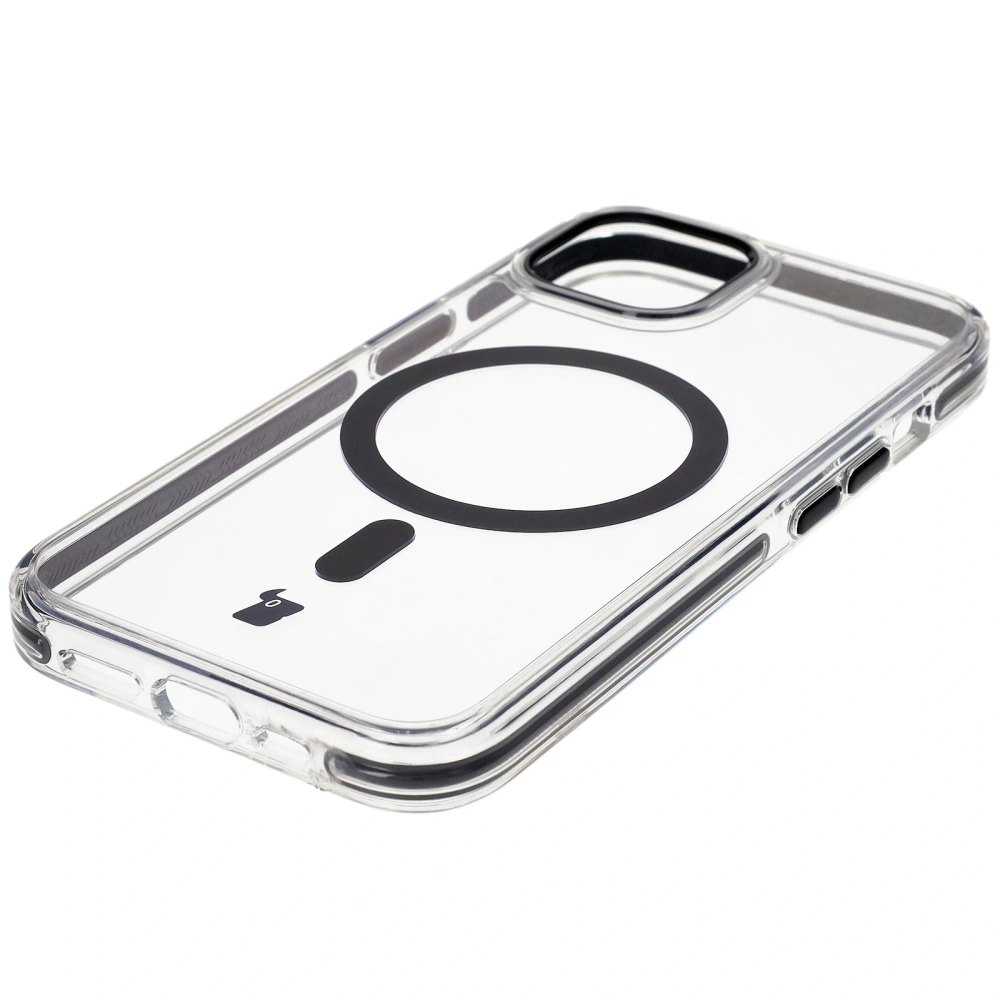 Etui z pierścieniem magnetycznym Bizon Case Marco do Apple iPhone 14 / Apple iPhone 13 przezroczyste z czarną ramką