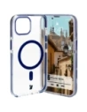 Etui z pierścieniem magnetycznym Bizon Case Marco do Apple iPhone 14 / Apple iPhone 13 przezroczyste z niebieską ramką