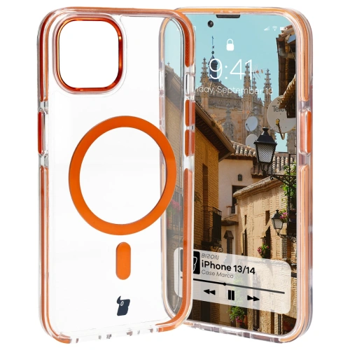 Kup Etui z pierścieniem magnetycznym Bizon Case Marco do Apple iPhone 14 / Apple iPhone 13 przezroczyste z pomarańczową ramką - BIZ6907 - {ean13} - Sklep Home Screen