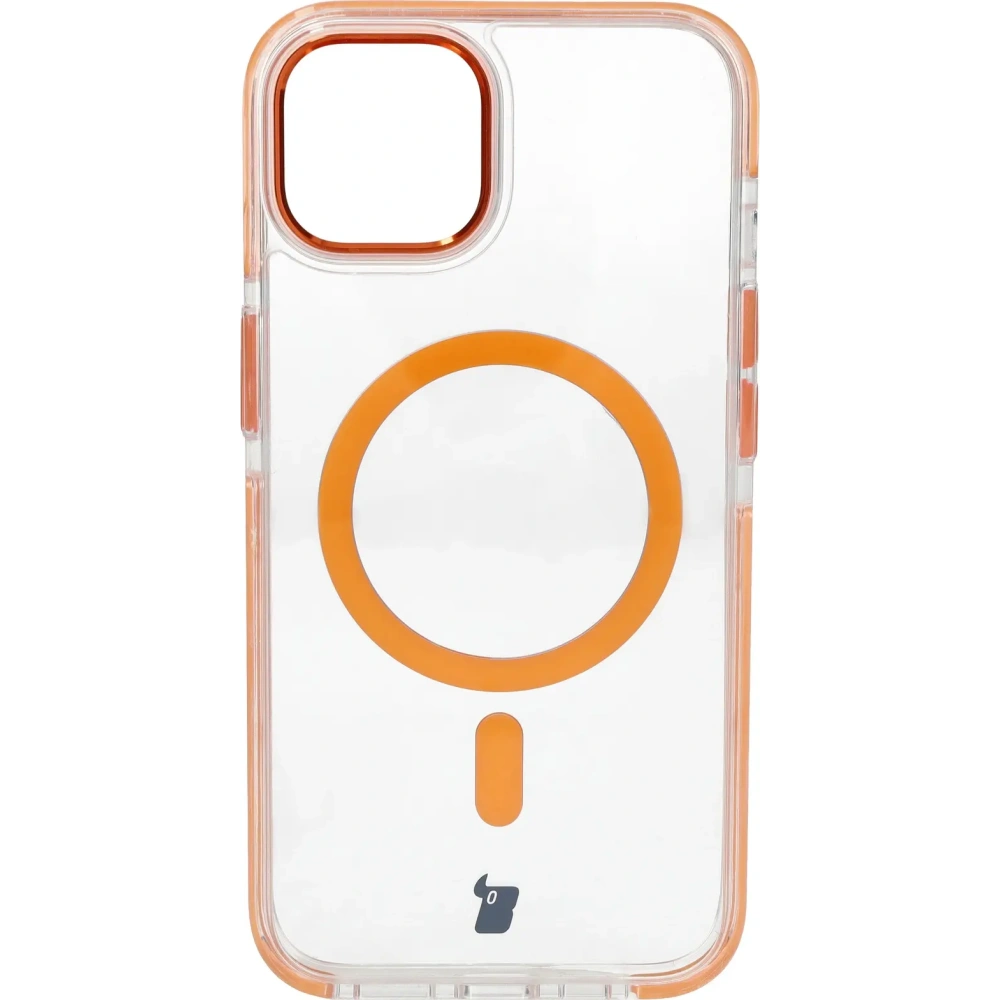 Etui z pierścieniem magnetycznym Bizon Case Marco do Apple iPhone 14 / Apple iPhone 13 przezroczyste z pomarańczową ramką