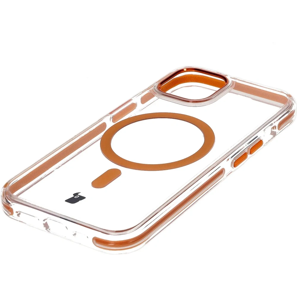 Etui z pierścieniem magnetycznym Bizon Case Marco do Apple iPhone 14 / Apple iPhone 13 przezroczyste z pomarańczową ramką