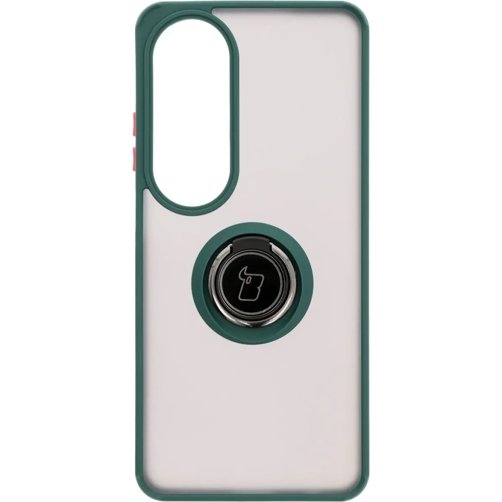Etui z uchwytem na palec Bizon Case Hybrid Ring do Oppo A60 4G przydymione z ciemnozieloną ramką