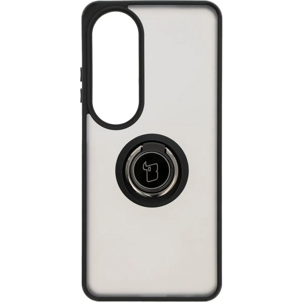Etui z uchwytem na palec Bizon Case Hybrid Ring do Oppo A60 4G przydymione z czarną ramką