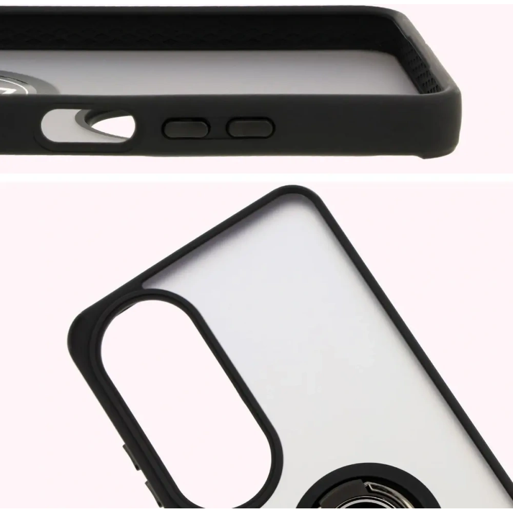 Etui z uchwytem na palec Bizon Case Hybrid Ring do Oppo A60 4G przydymione z czarną ramką