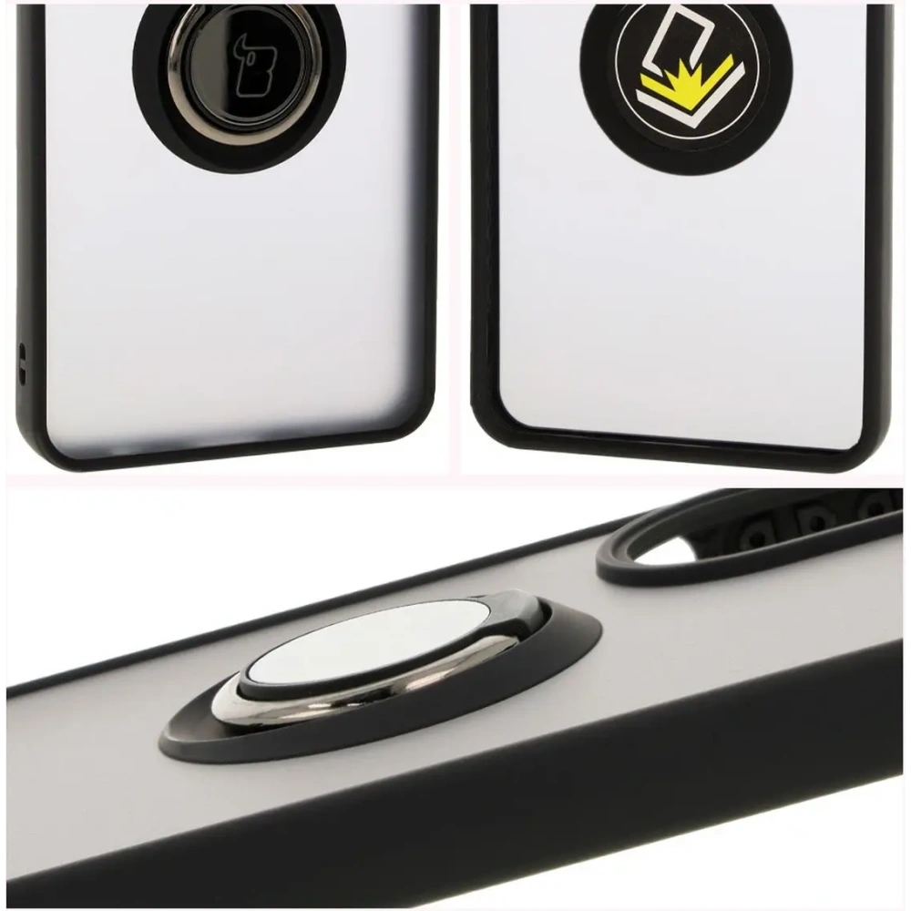 Etui z uchwytem na palec Bizon Case Hybrid Ring do Oppo A60 4G przydymione z czarną ramką