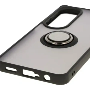 Etui z uchwytem na palec Bizon Case Hybrid Ring do Oppo A60 4G przydymione z czarną ramką