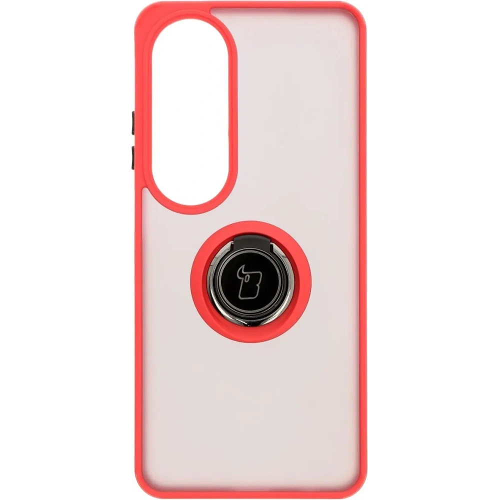 Etui z uchwytem na palec Bizon Case Hybrid Ring do Oppo A60 4G przydymione z czerwoną ramką
