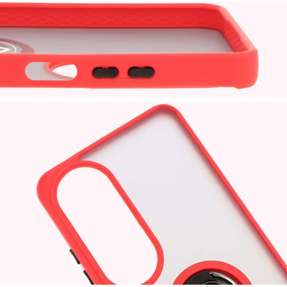 Etui z uchwytem na palec Bizon Case Hybrid Ring do Oppo A60 4G przydymione z czerwoną ramką