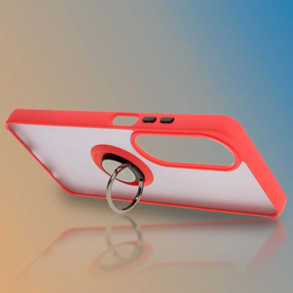 Etui z uchwytem na palec Bizon Case Hybrid Ring do Oppo A60 4G przydymione z czerwoną ramką