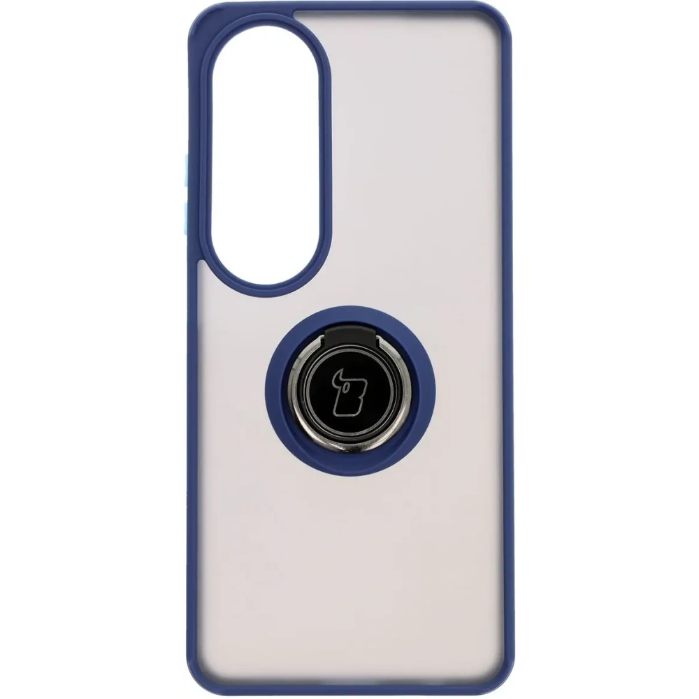 Etui z uchwytem na palec Bizon Case Hybrid Ring do Oppo A60 4G przydymione z granatową ramką