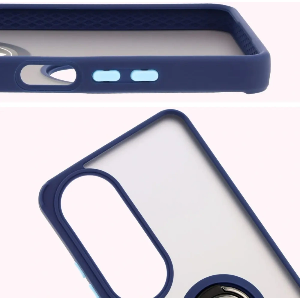 Etui z uchwytem na palec Bizon Case Hybrid Ring do Oppo A60 4G przydymione z granatową ramką