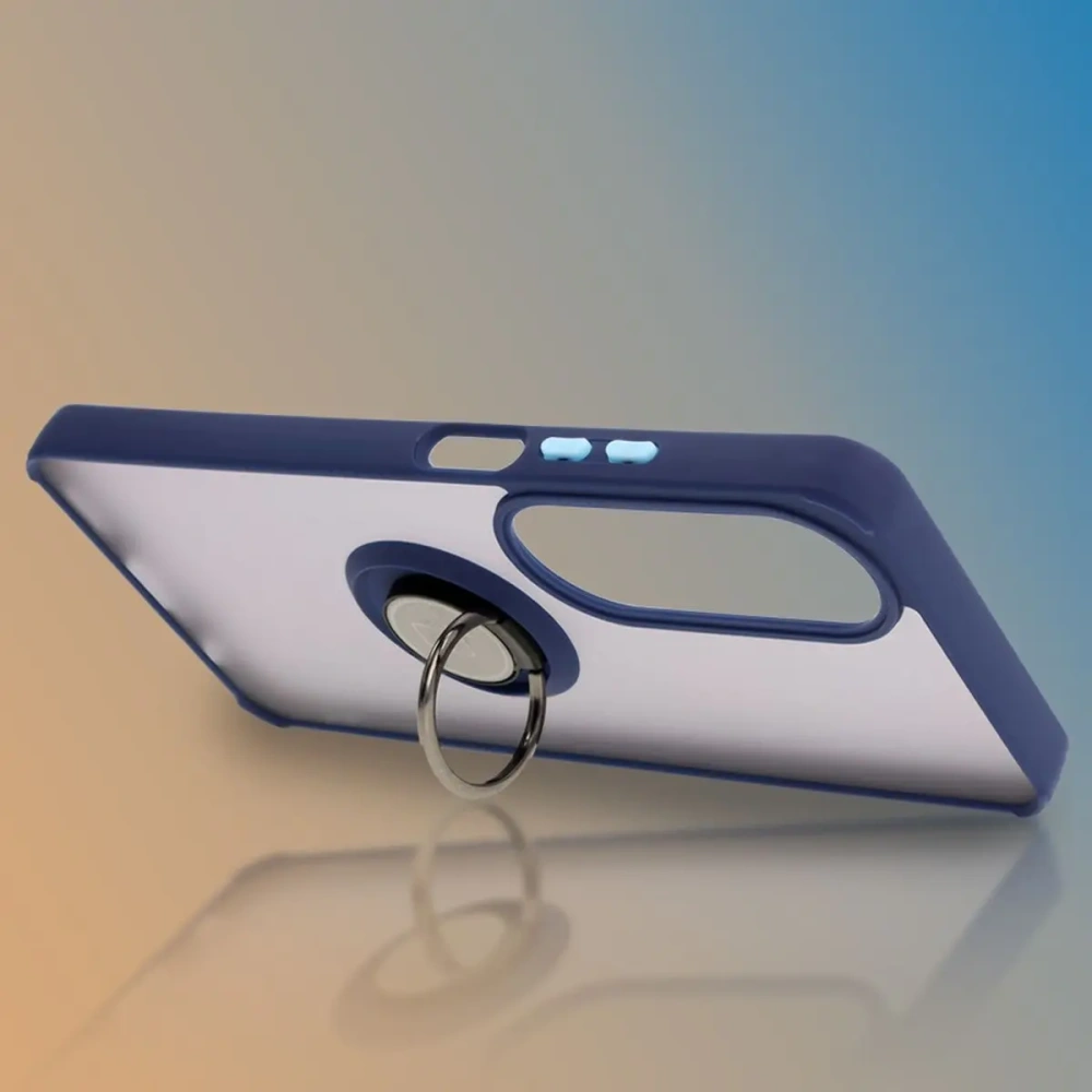 Etui z uchwytem na palec Bizon Case Hybrid Ring do Oppo A60 4G przydymione z granatową ramką