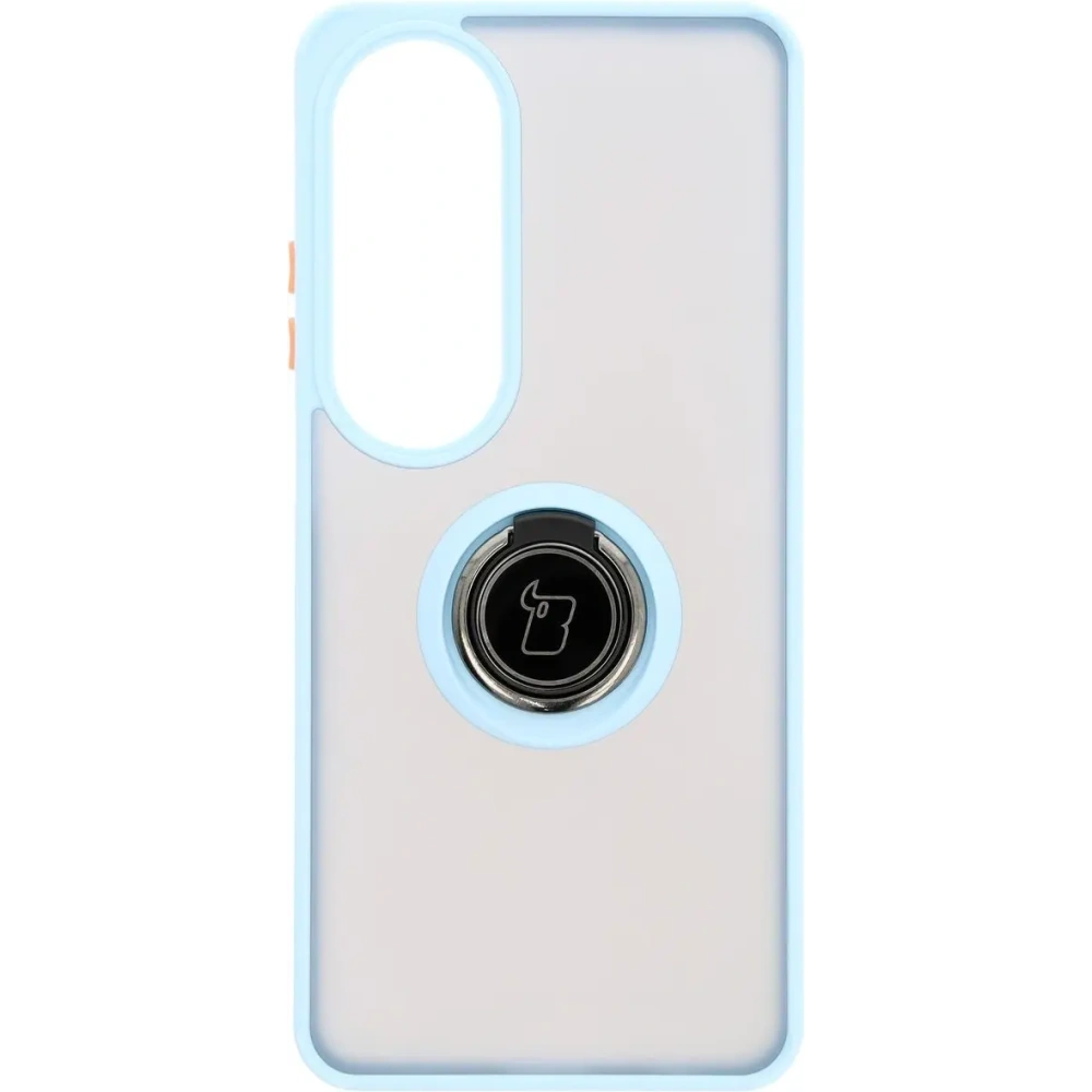 Etui z uchwytem na palec Bizon Case Hybrid Ring do Oppo A60 4G przydymione z jasnoniebieską ramką