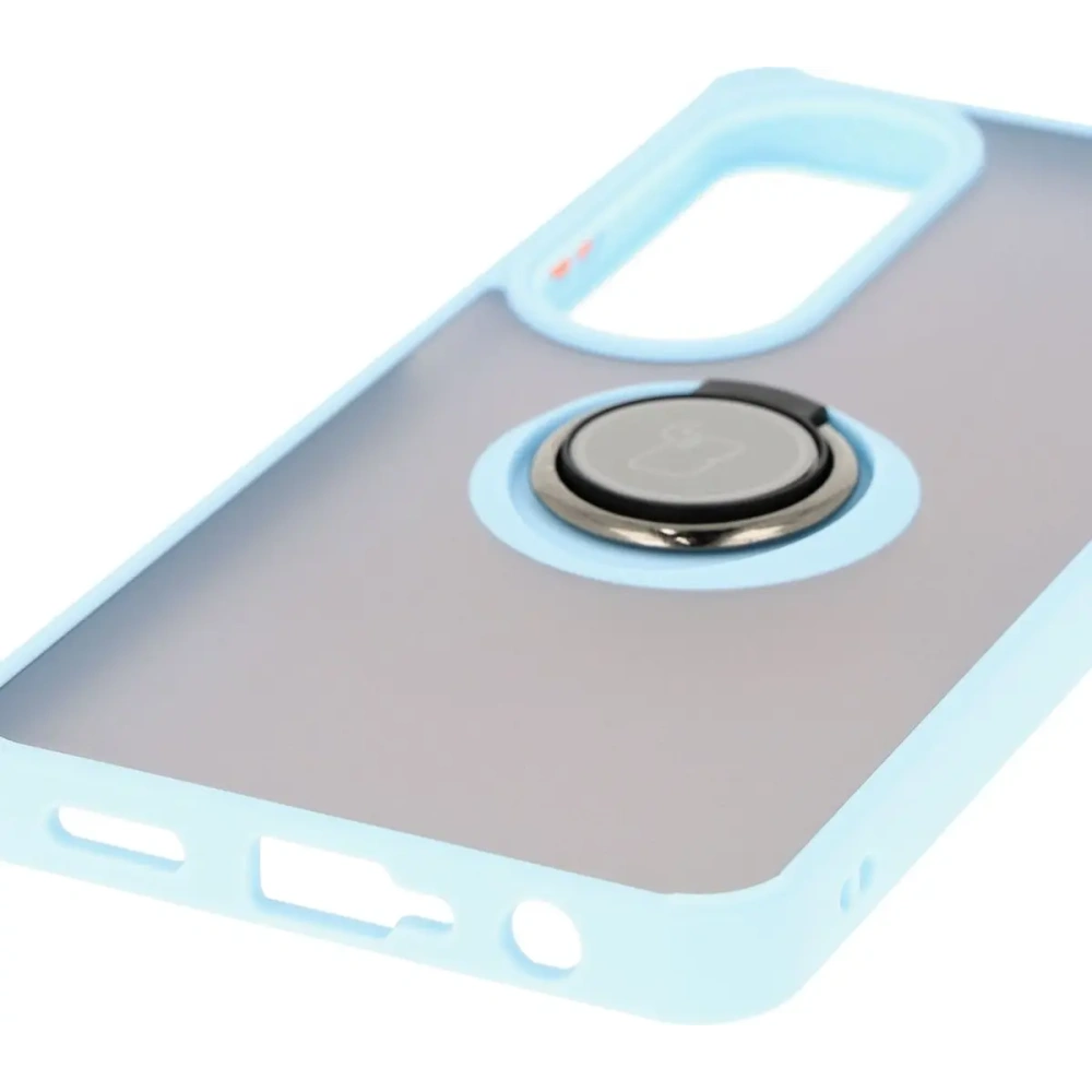 Etui z uchwytem na palec Bizon Case Hybrid Ring do Oppo A60 4G przydymione z jasnoniebieską ramką