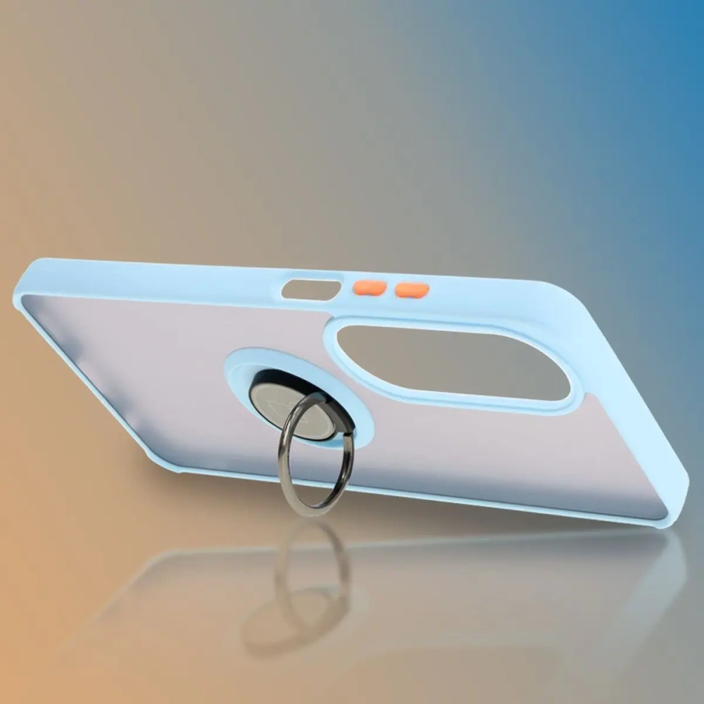 Etui z uchwytem na palec Bizon Case Hybrid Ring do Oppo A60 4G przydymione z jasnoniebieską ramką