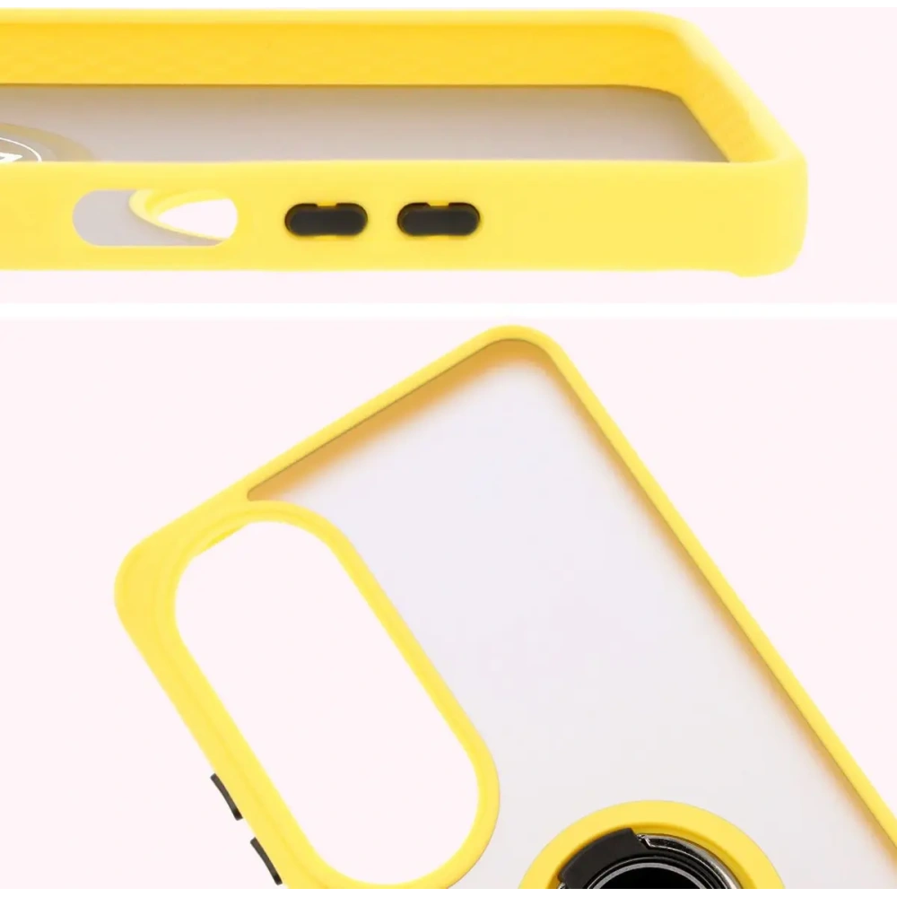 Etui z uchwytem na palec Bizon Case Hybrid Ring do Oppo A60 4G przydymione z żółtą ramką