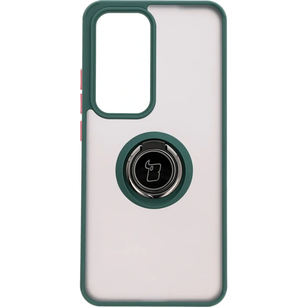 Etui z uchwytem na palec Bizon Case Hybrid Ring do Oppo Reno 12 Pro przydymione z ciemnozieloną ramką