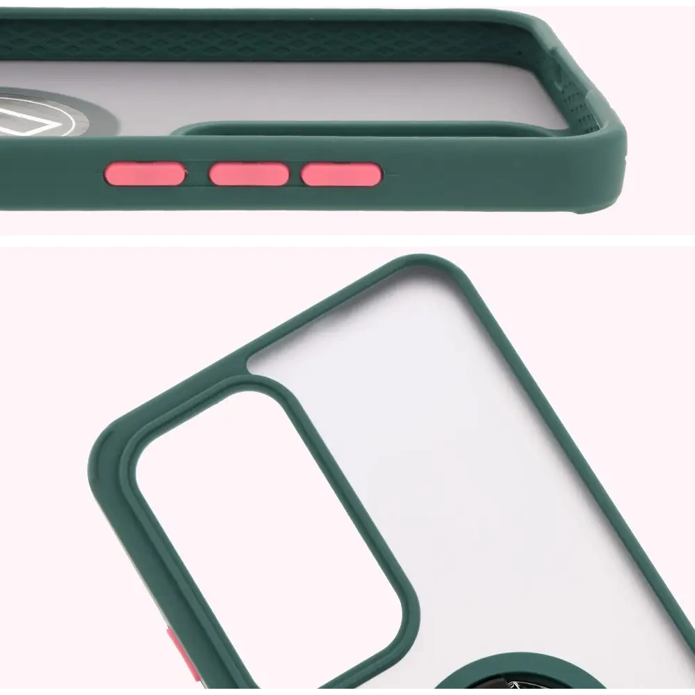 Etui z uchwytem na palec Bizon Case Hybrid Ring do Oppo Reno 12 Pro przydymione z ciemnozieloną ramką