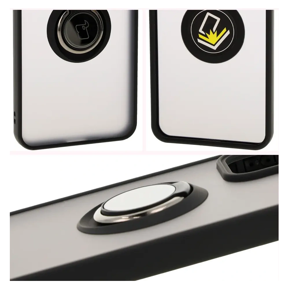 Etui z uchwytem na palec Bizon Case Hybrid Ring do Oppo Reno 12 Pro przydymione z czarną ramką