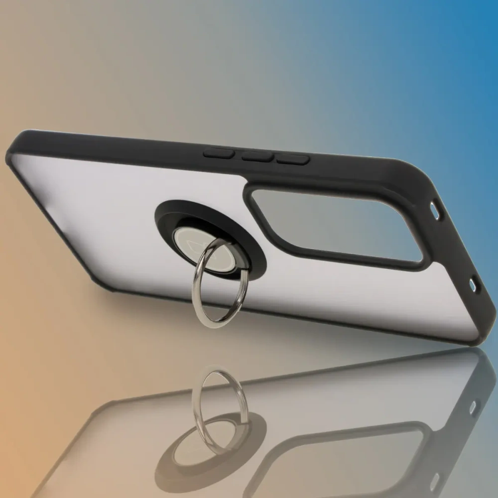 Etui z uchwytem na palec Bizon Case Hybrid Ring do Oppo Reno 12 Pro przydymione z czarną ramką