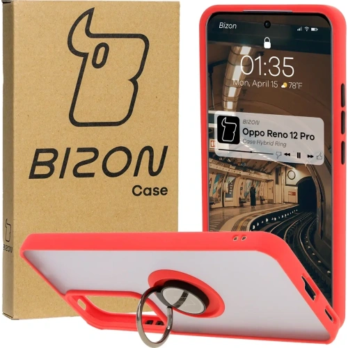 Buy Bizon Case Hybrid Ring Oppo Reno 12 Pro smoky with a red frame - BIZ6916 - {ean13} - Home Screen Store Europe