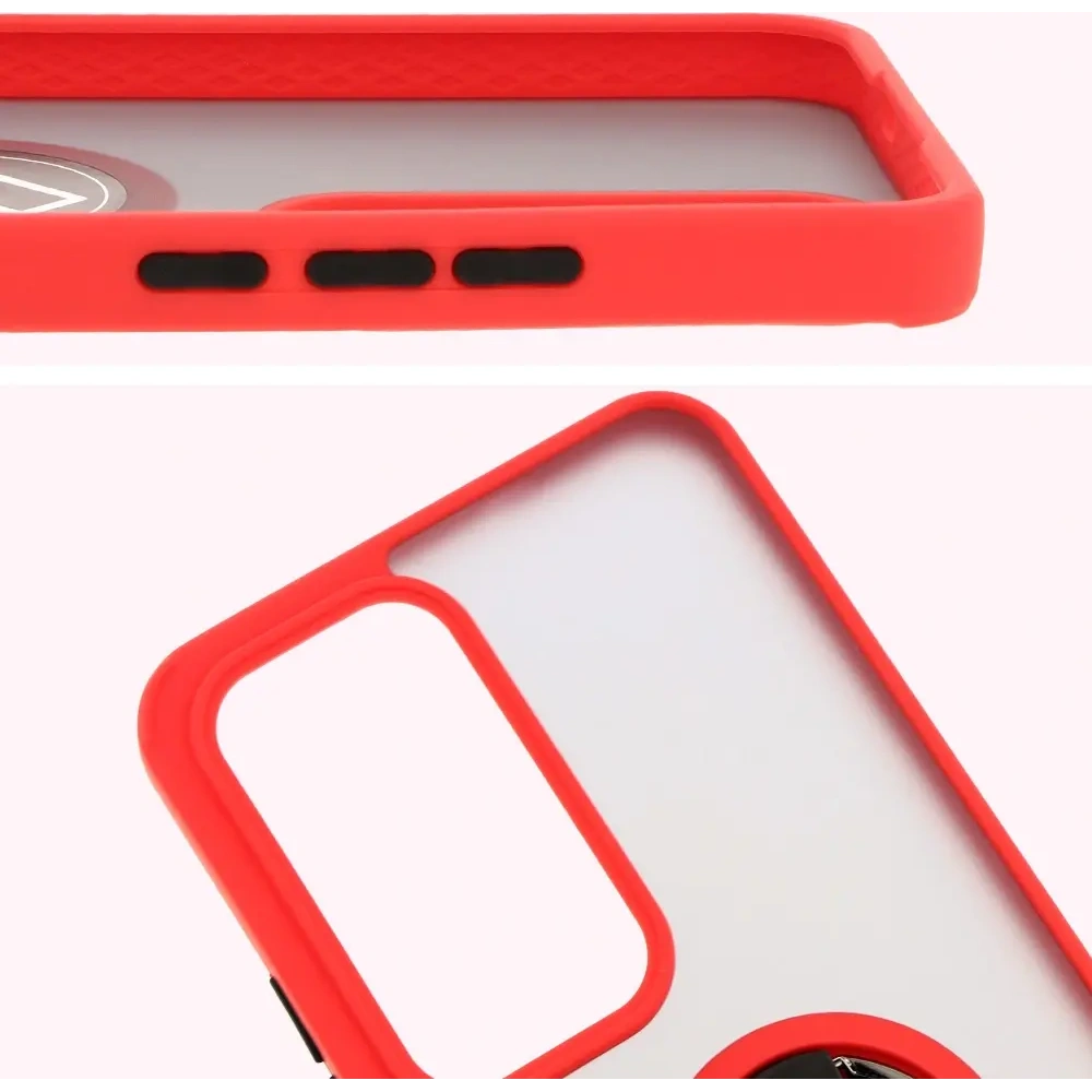 Etui z uchwytem na palec Bizon Case Hybrid Ring do Oppo Reno 12 Pro przydymione z czerwoną ramką